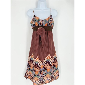 VTG 90s Y2K Chesley Brown Floral Spaghetti‎ Strap Flowy Boho Dress Cottagecore M